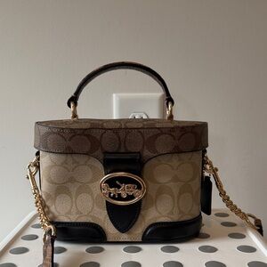 Coach Signature Canvas Top Handle Crossbody Bag - Brown/Khaki with Chain Strap